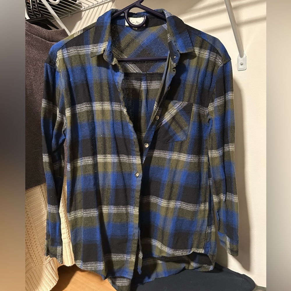 Blue and Green Plaid Button-Up Shirt